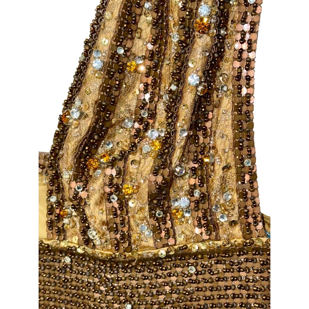 NWT Mandalay Gold Beaded Fringe Studded Sequin Mini Cocktail Party Dress Size 2 - Picture 5 of 13